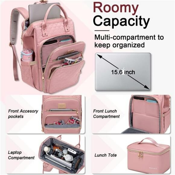 Laptop Backpack with Lunch Compartment Travel Work College Backpack Women - Picture 3 of 7